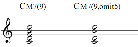 楽譜：CM7(9)（ドミソシレ）CM7(9,omit5)（ドミシレ）