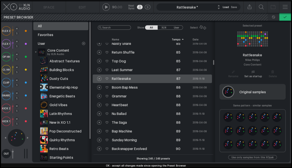 XLN Audio XOプリセット選択画面