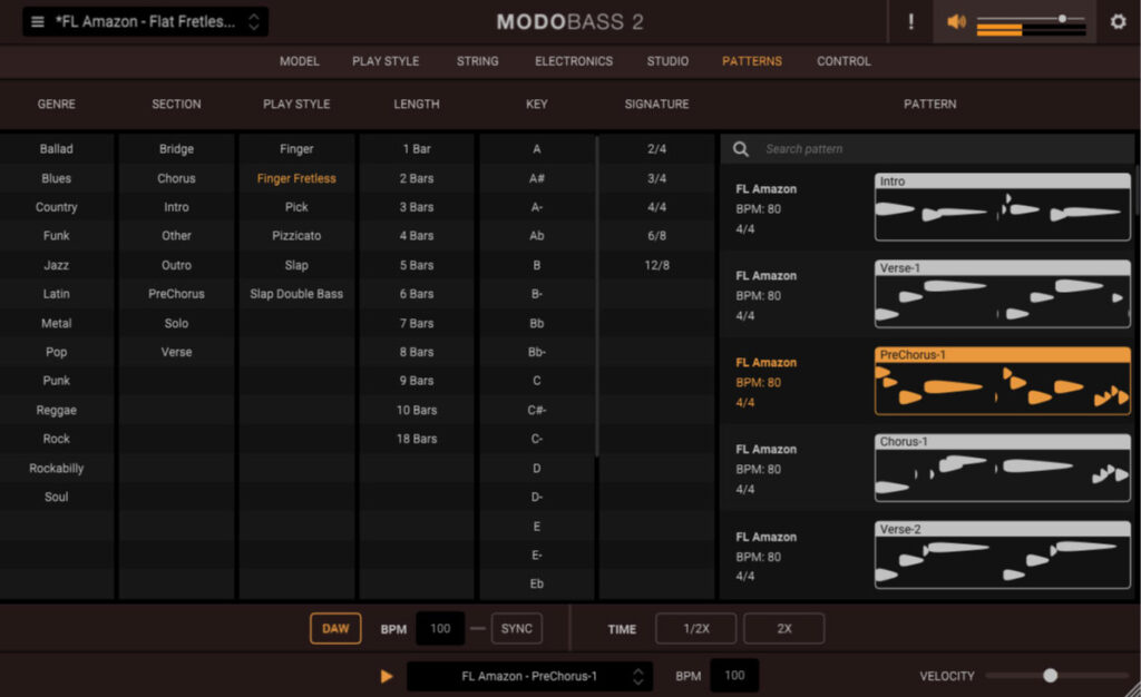 MODO BASS2：パターン演奏機能