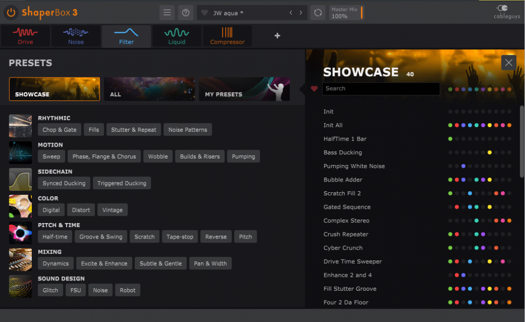 Shaperbox3のプリセット画面