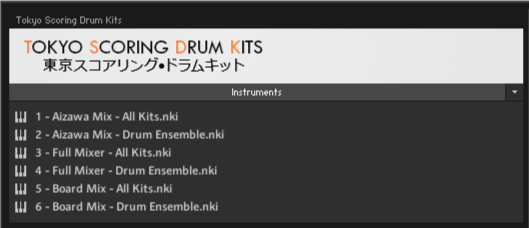 Tokyo Scoring Drum Kitsの６つのパッチ