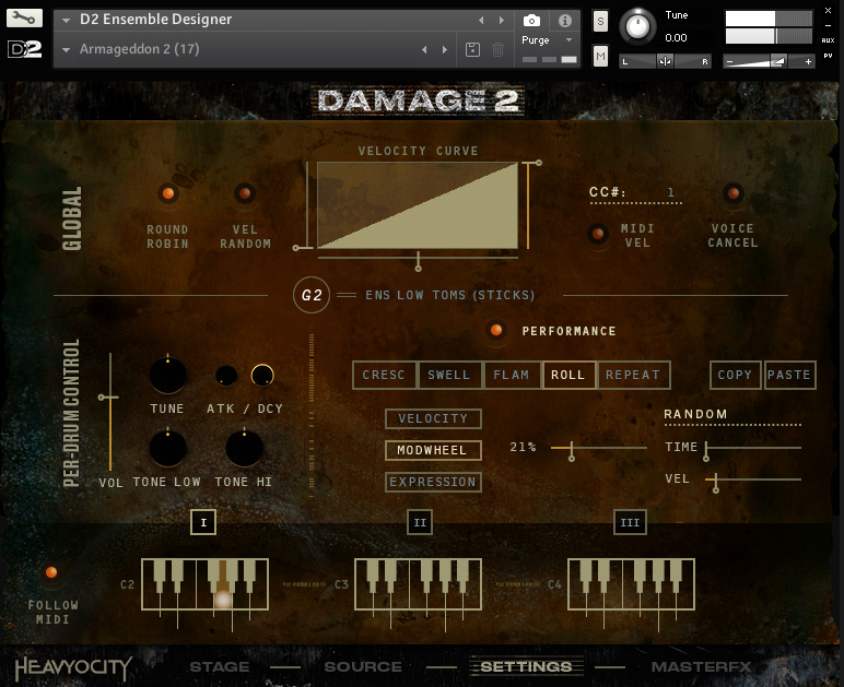 Damage2のEnsemble Designer　Performance画面