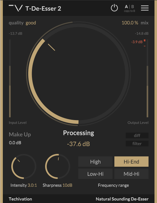 Techivation T-De-Esser2ボーカル設定例