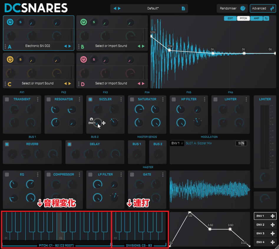 DC Snaresの演奏機能