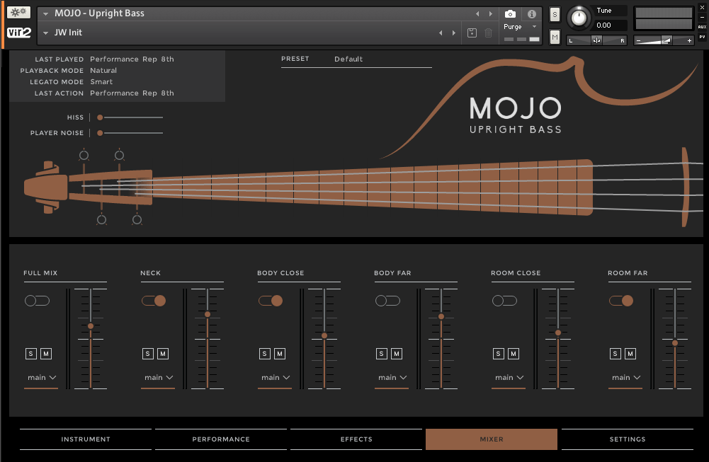 MOJO: UPRIGHT BASSのミキサー画面