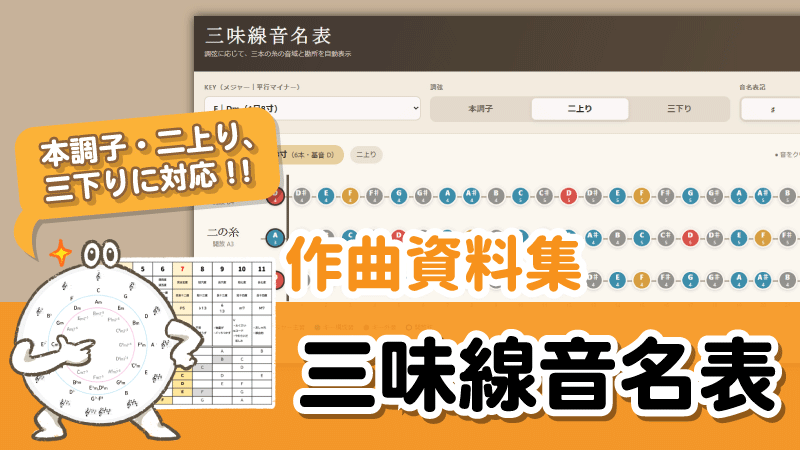 三味線音名表｜全キー対応